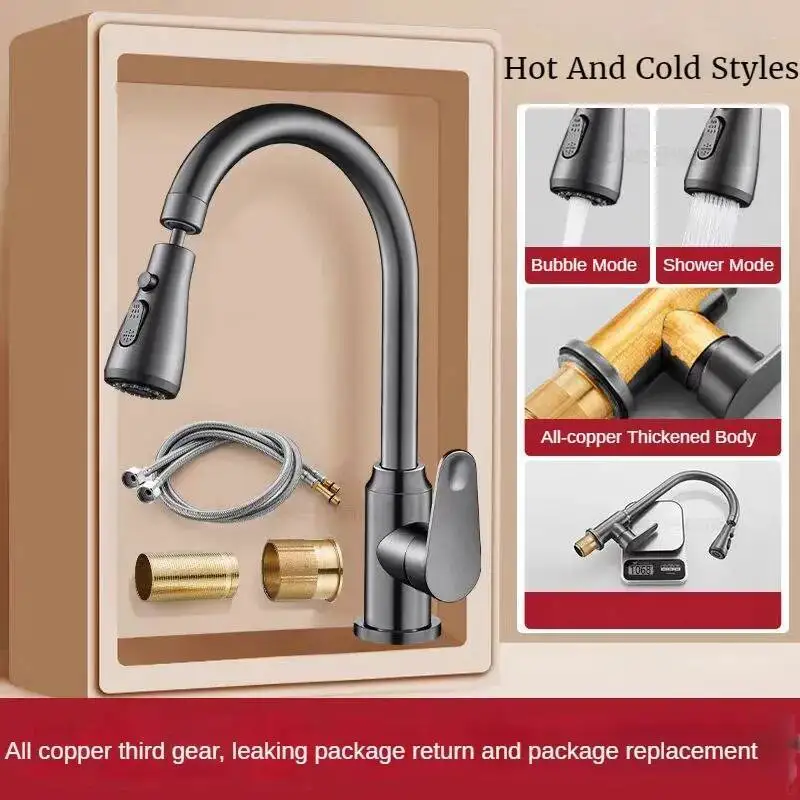 Torneira removível com cabeça flexível, torneira quente e fria, misturador manual preto para pia de cozinha adaptada para israel