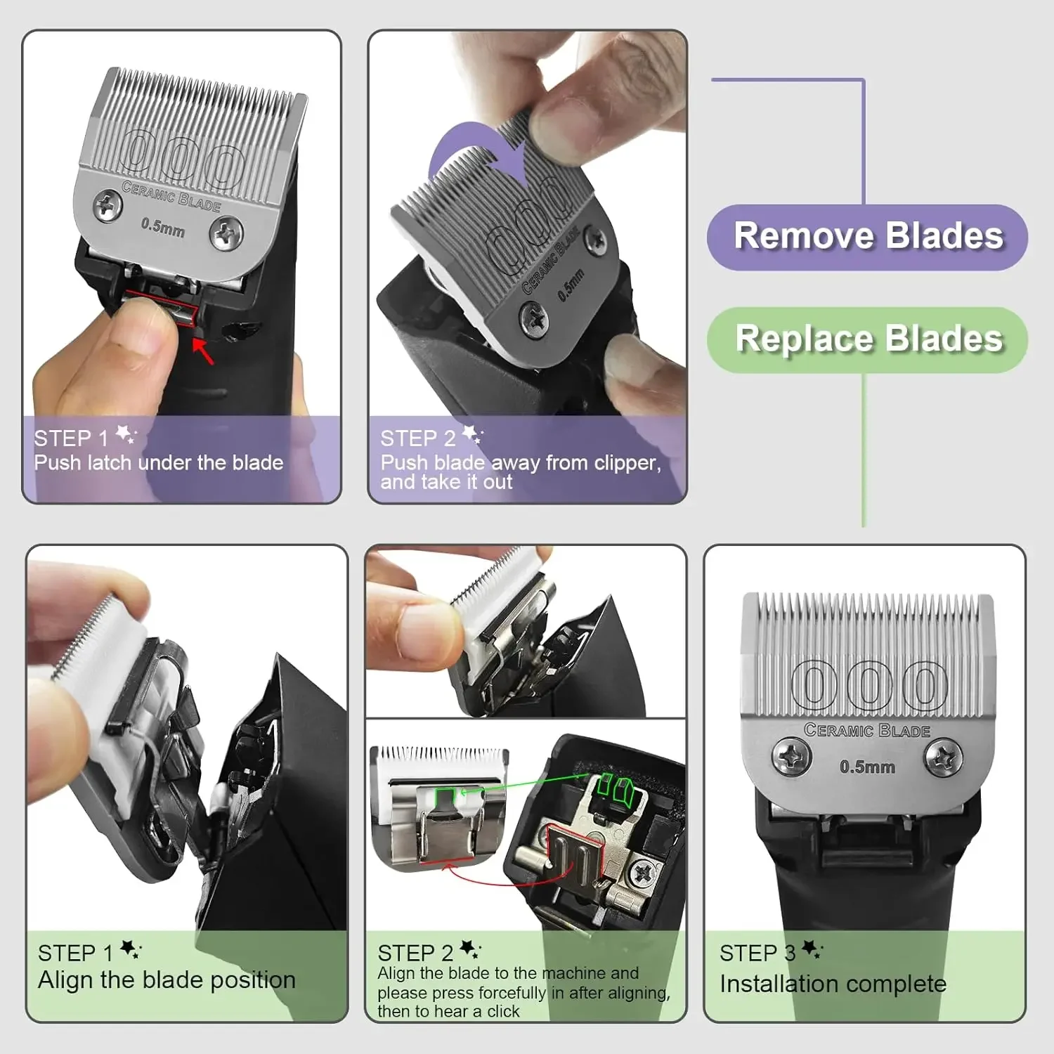 شفرات سيراميك بديلة قابلة للفصل لسلسلة Andis AGC وBDC وBGC وMBG وOster Classic 76/Star-Teq/Power-Teq وسلسلة Wahl KM10