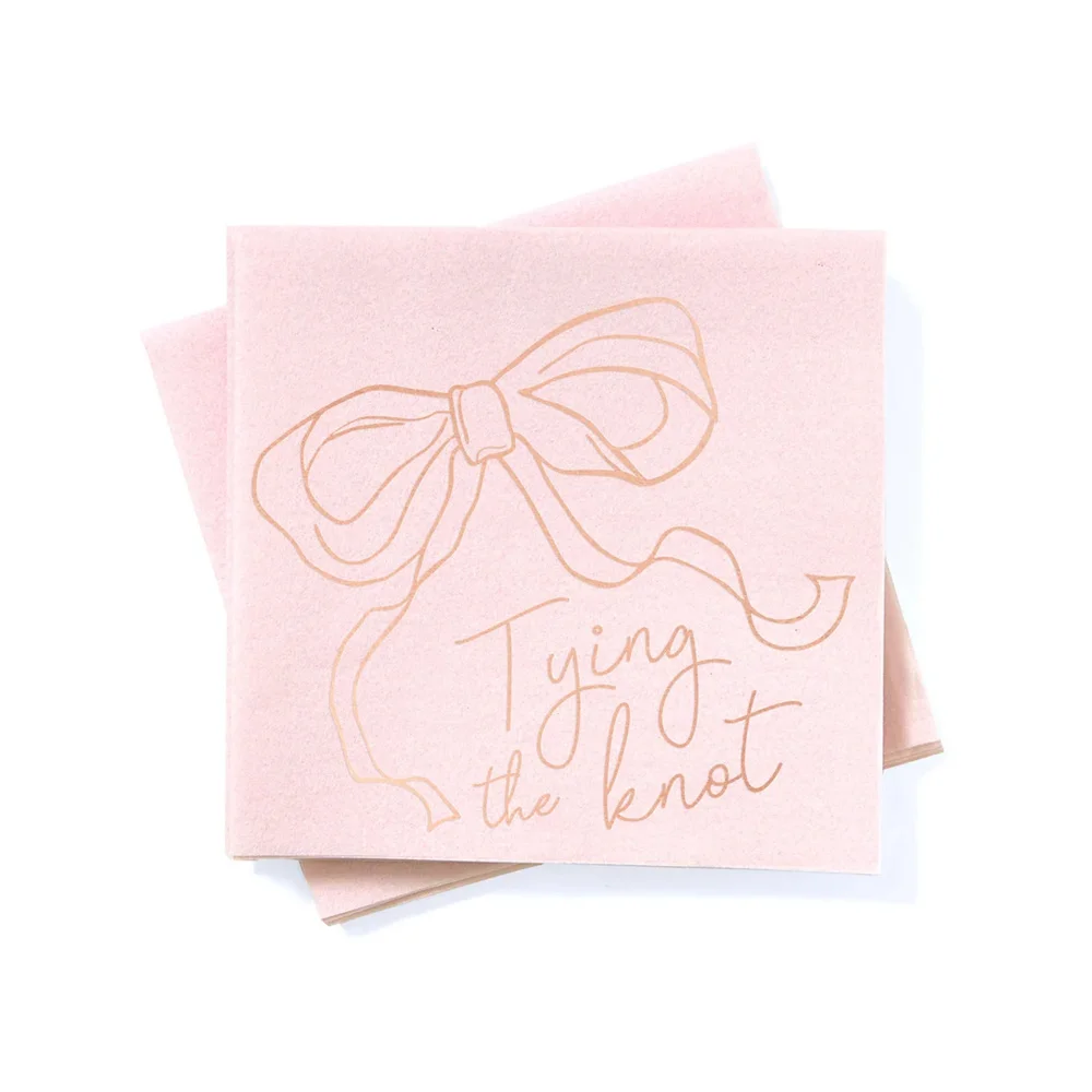 

50PCS Tying the Knot Party Napkins, pack of 20, beverage size napkins with bow design, bridal shower, engagement party.