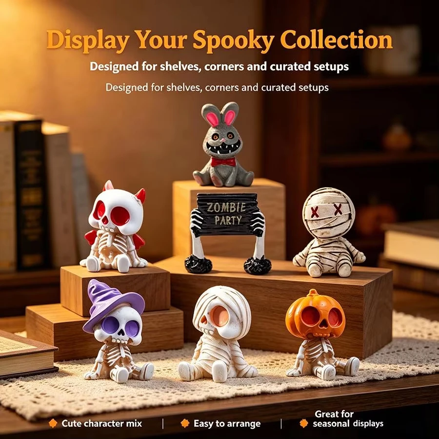 7-Piece Halloween Mummy Skull Ornament Set Desktop Miniature Landscape Decoration Resin Ghost Statues