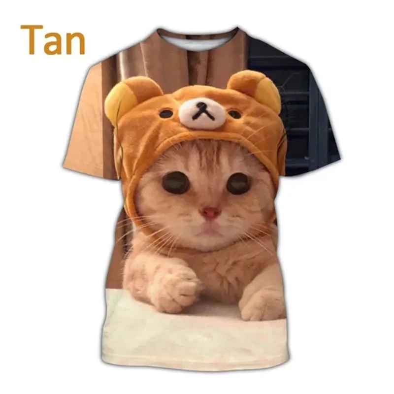 Verano 3D gato estampado Animal hombres manga corta vacaciones deportes Fitness secado rápido transpirable moda Casual camiseta de calle de gran tamaño