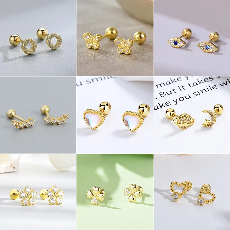 2Pcs Helix Ear Piercing Stud Earrings for Women Zircon Heart Butterfly Ear Tragus Cartilage Piercing Accessories Jewelry Gift