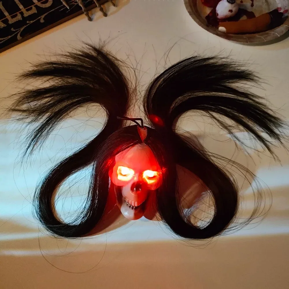 Long Hair Glowing Female Skeleton Ghost Halloween Hanging Ghost Skeleton Horror Skull Haunted House Secret Room Set Decoration image 6