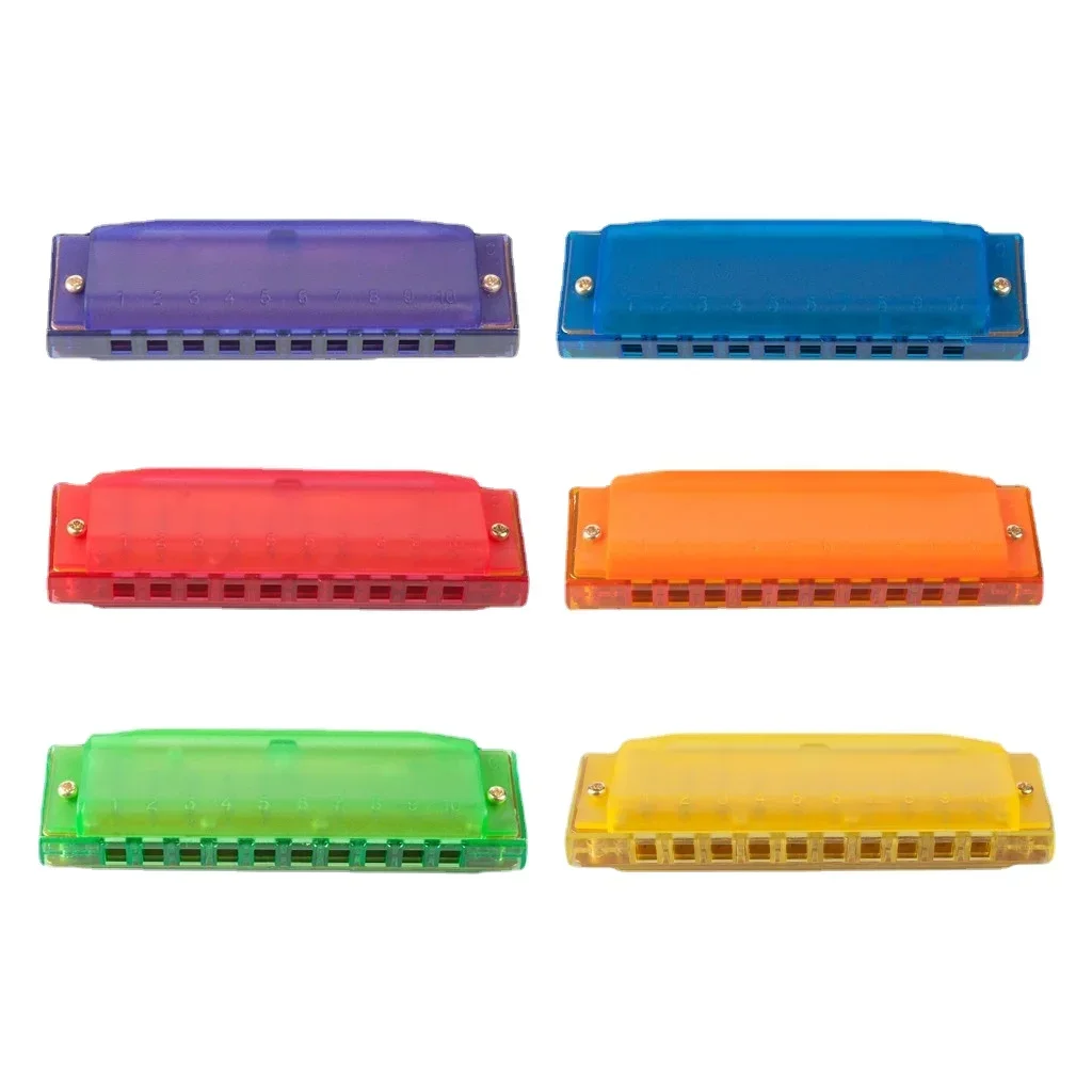 Great Harmonica Kid's Harmonica C Key Blues Harp C Key Translucent Harmonicas 10 Holes Brass Reeds