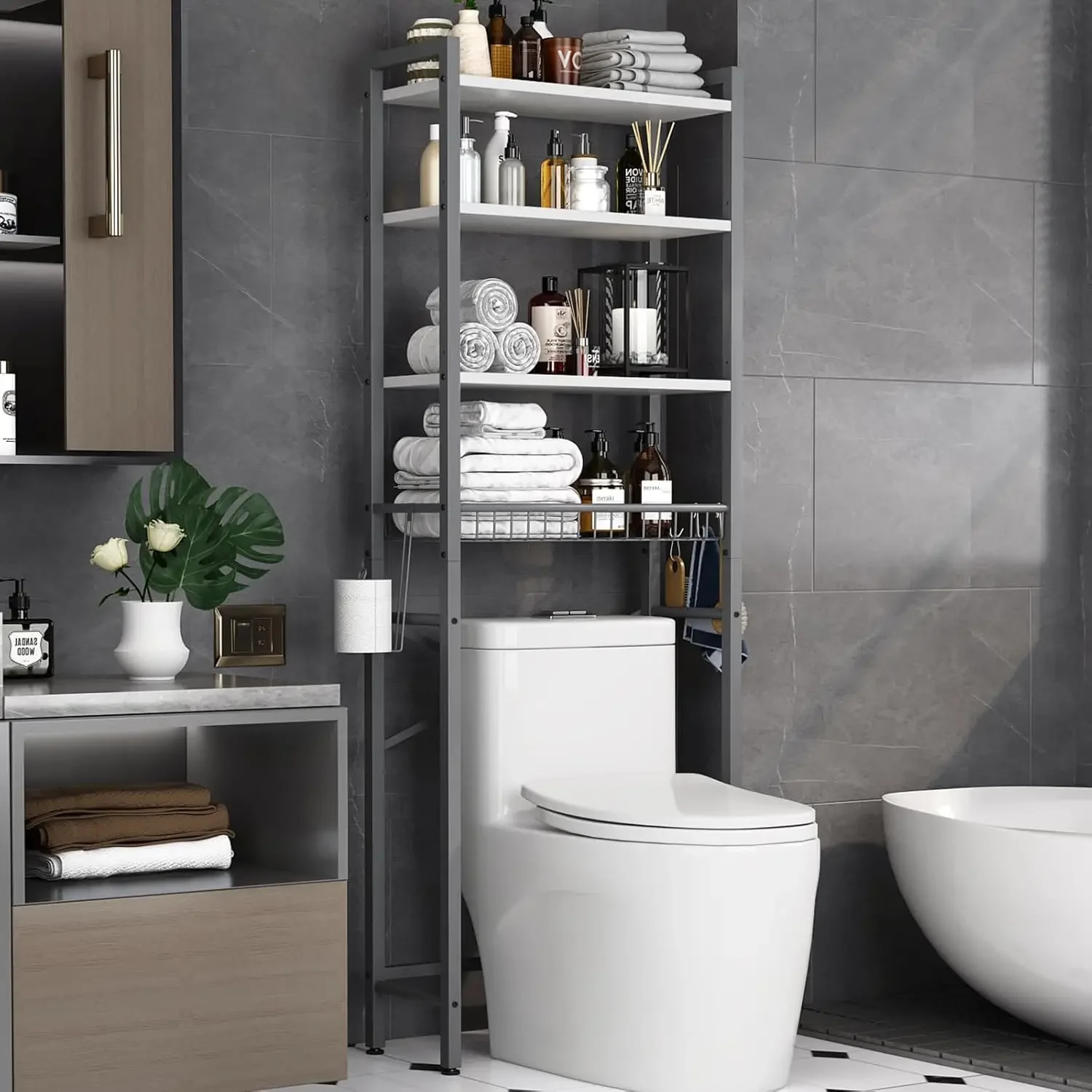 

4-Tier Bathroom Organizer Shelf Over Toilet with Adjustable Shelf Freestanding Space Saver Bathroom Shelves Toilet for Room