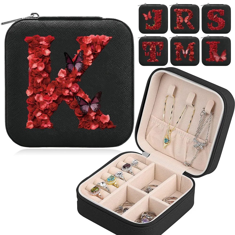 New Earrings Necklace Storage Box Portable Travel Jewelry Casket Classic Cosmetic Bag Red Rose Series Fashion Rings Storage Boxs