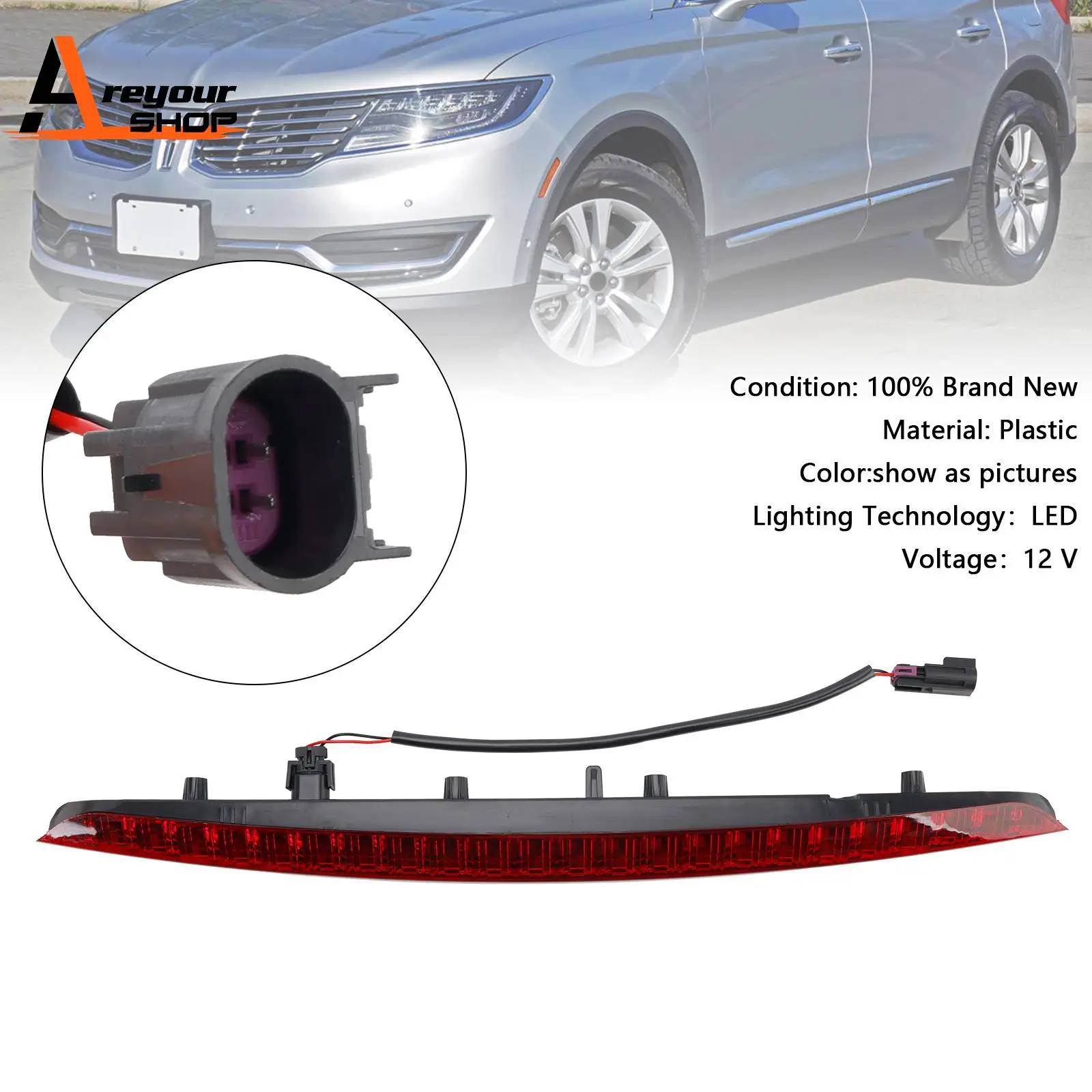 

Rear High Mount Brake Light FA1Z-13A613-AB for Lincoln MKX 2016 2017 2018 Red Lens