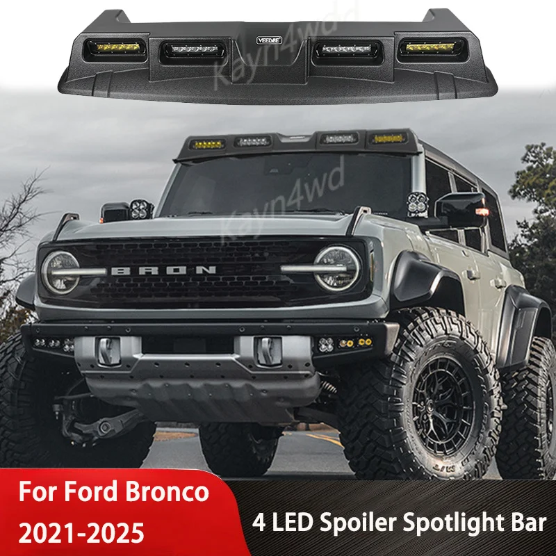 Off Road Exterior Aceessories Roof Spoiler White+Yellow LED Spotlight Bar For Ford Bronco 2/4 Door 2021-2025