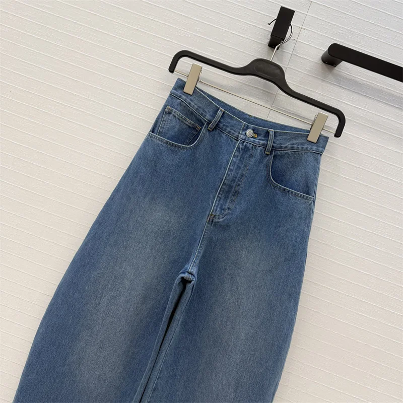 Immagine 4: Jeans da donna: Nuovi pantaloni a vita alta slim fit a gamba dritta per la primavera 2026, pantaloni vintage lavati a gamba larga in denim di puro cotone