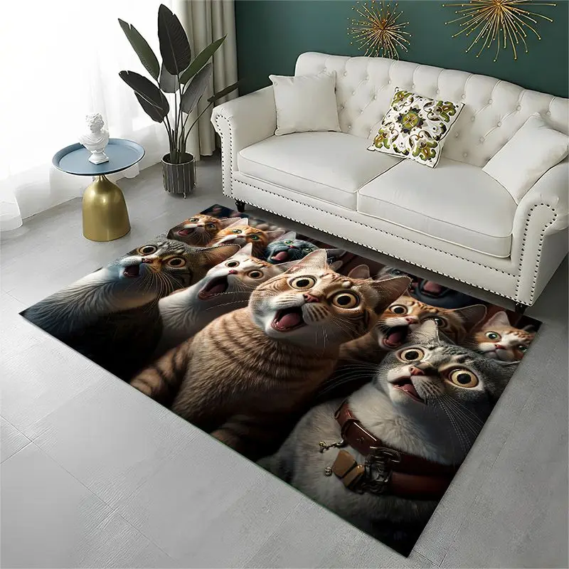 Kawaii Kitten Cat Cartoon Large Area Rug Non-slip Durable Carpet for Bedroom Living Room Sofa Doormat Home Decor Floor Mat Gift