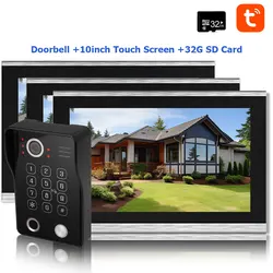 Fingerprint Doorbell Video Intercom para Casa, 5 em 1 Desbloqueio, Touch Screen, Video Doorphone, 1080P, Tuya Security Protection, 3 Monitor