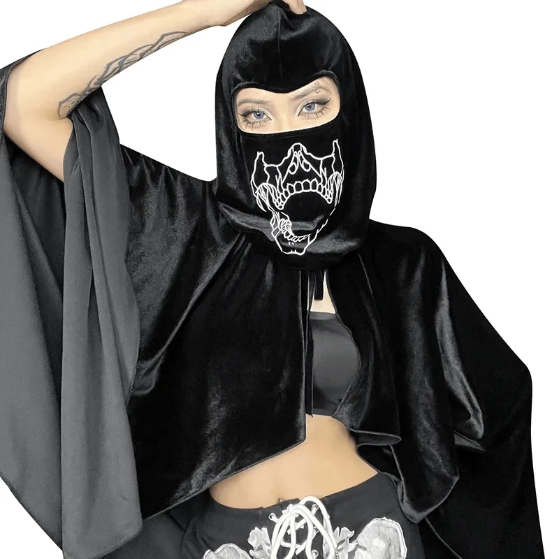 شال قصير من المخمل للنساء، زي للحفلات التنكرية، عباءة بدون أكمام بحواف متموجة، زي للهالوين والحفلات التنكرية، ملابس مسرحية أنيقة #3