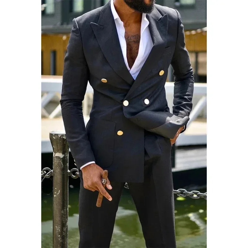 

Double Breasted Suits For Men Wedding Slim Fit Formal Groom Tuxedo Custom Made Peak Lapel Suit 2 Piece Fashion Costume 2025