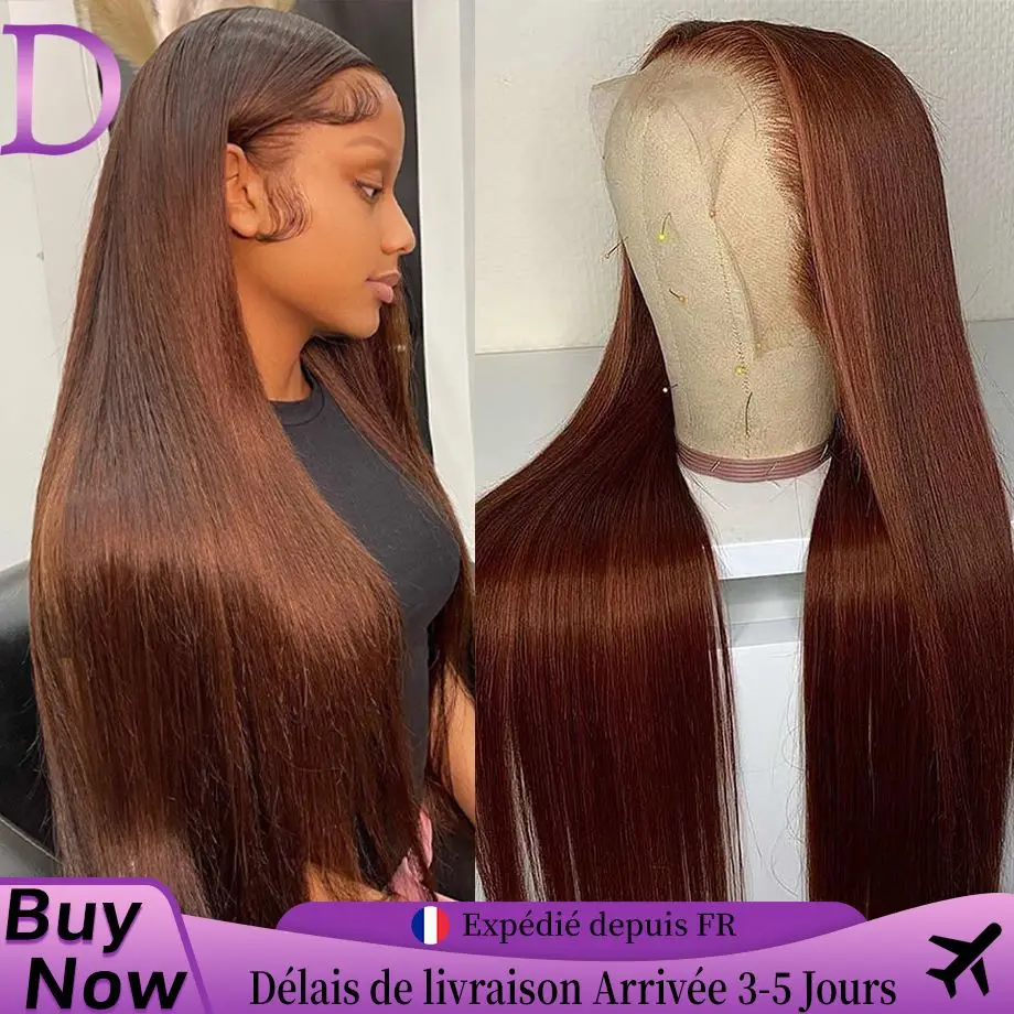 Dialola Straight 13x6 Kastanjebruine HD Kant Frontal Pruiken Echt Haar Chocoladebruin 13x4 Transparante Kant Front Echt Haar Pruiken Voor Vrouwen