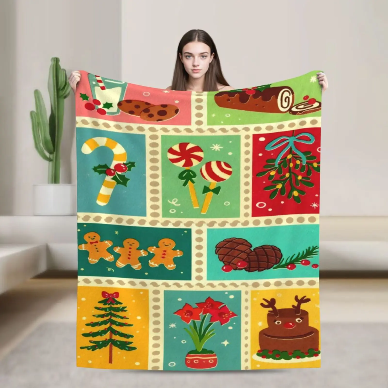 

1 шт. ультра-мягкое фланелевое одеяло с рождественским клетчатым узором в стране чудес и праздничным праздничным декоративным одеялом