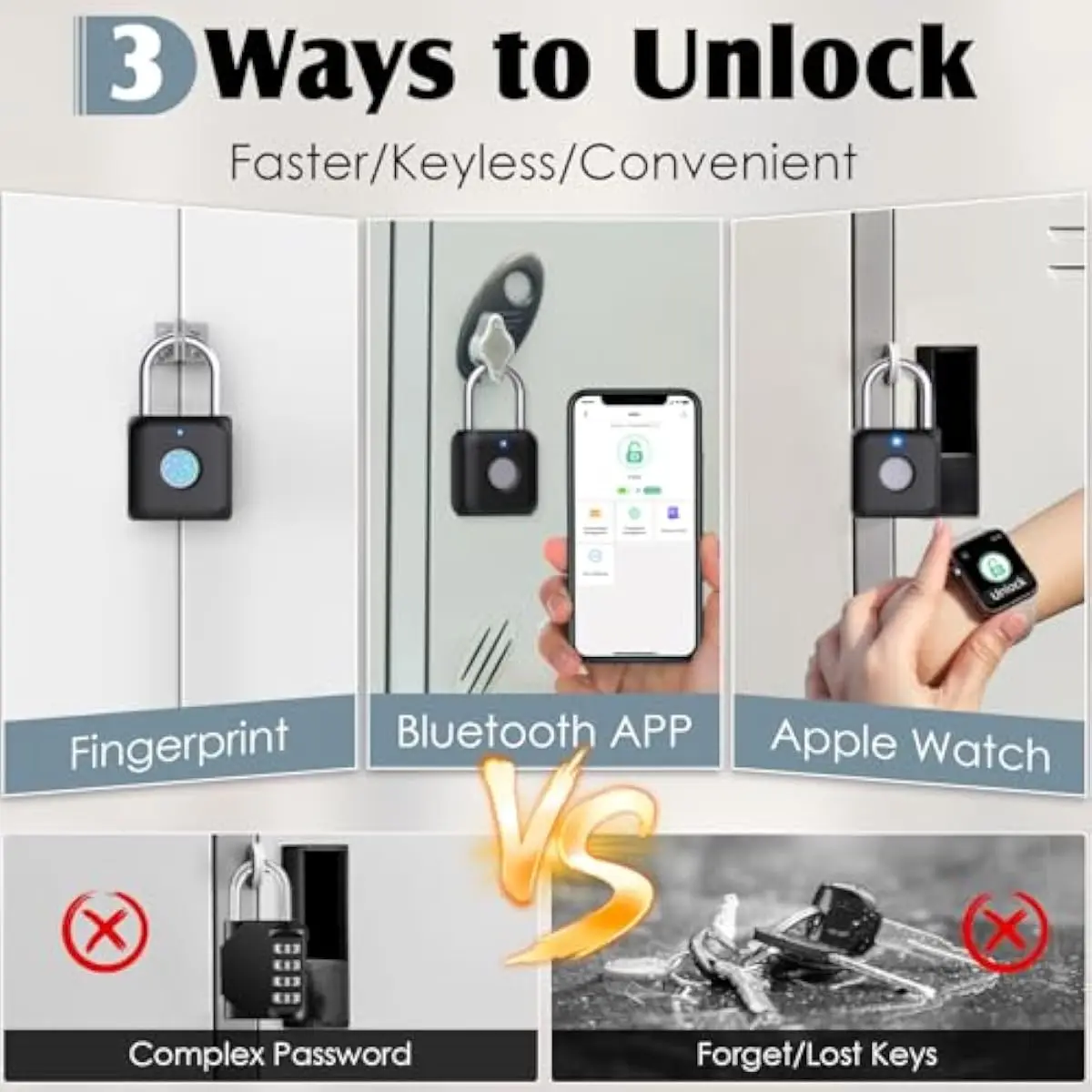 Fingerprint Padlock,Gym Locker Lock,Smart Padlock Bluetooth APP Control,Fingerprint Lock USB Rechargeable for Gym Locker,Locker,