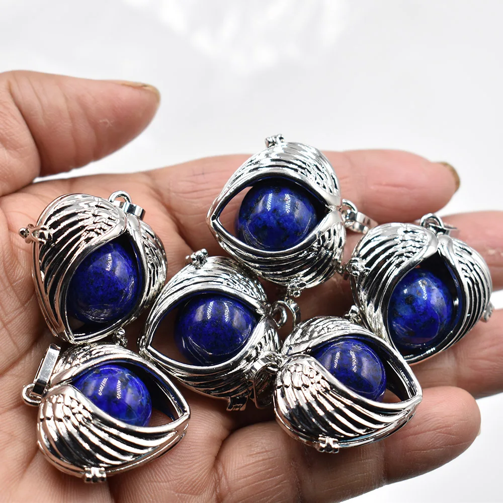 

2022 New good quality Romantic silver plated natural stone lapis lazuli heart shape pendants 6pcs/lot wholesale free shipping