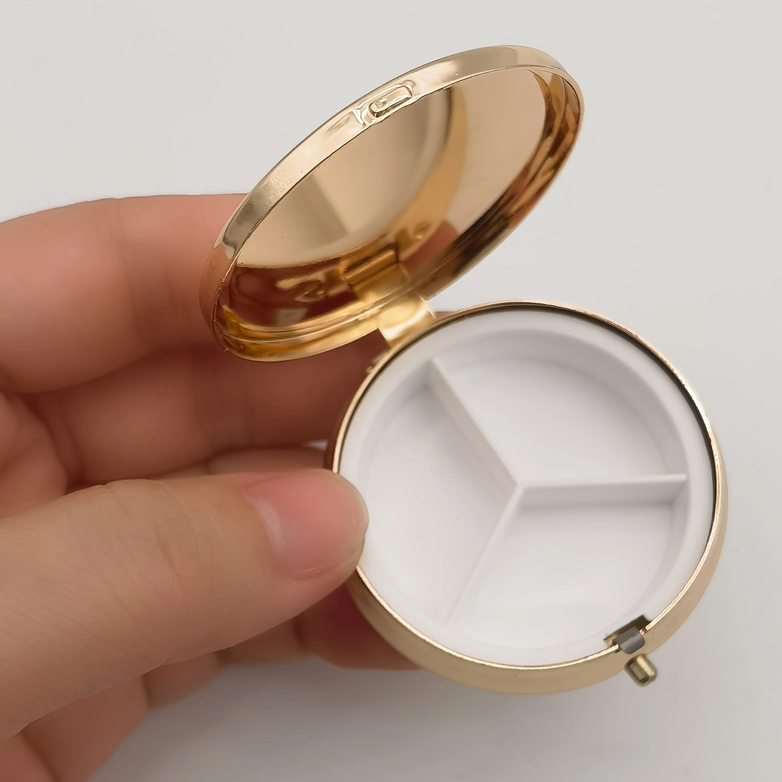 Flower and Bird Poetry Pill Box - Golden Three-Compartment Circular Design, Natural Poetic Patterns, Elegant Travel Companion and a Great Gift