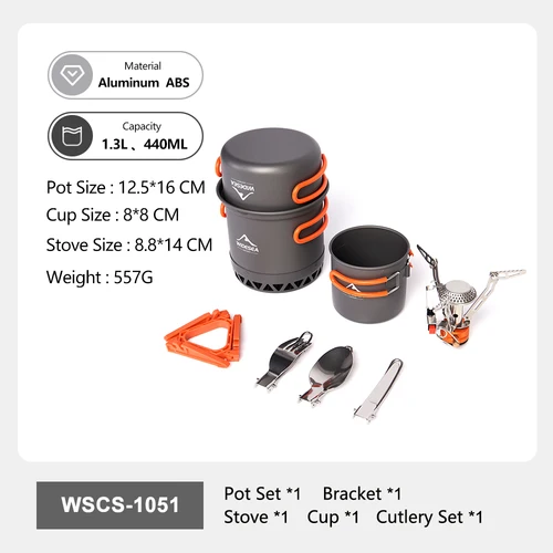 Imagen 2 del producto Widesea-Juego de utensilios de cocina portátiles para acampar, olla de aluminio de 1,3 L, taza de 440ML, juego de cubiertos, soporte para cocina al aire libre, mochila de senderismo