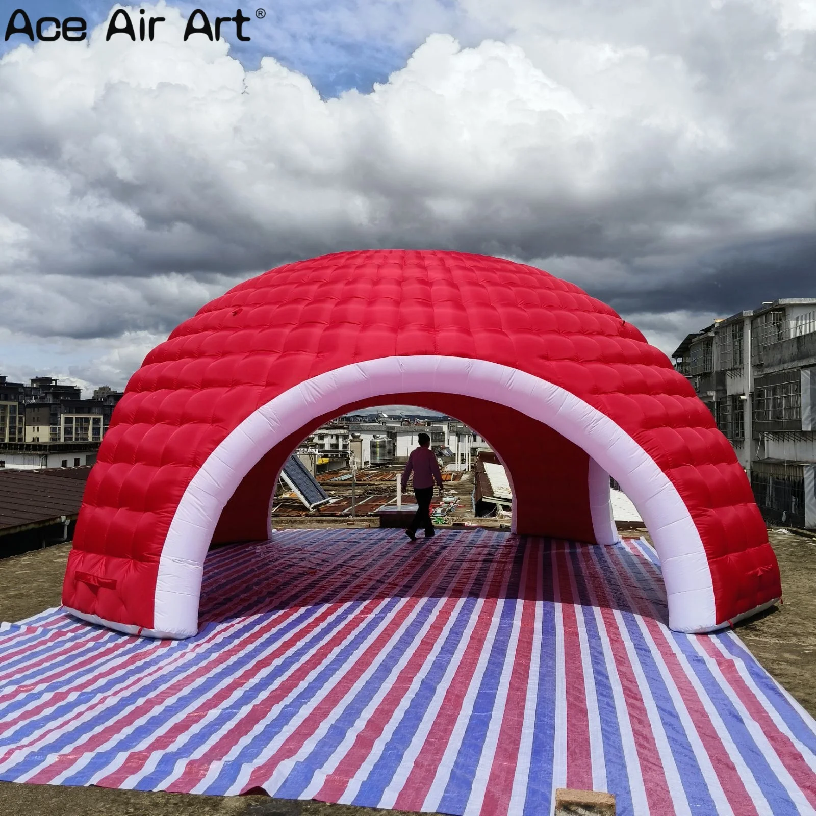 Dôme gonflable de tente Durable avec portes, dôme d'air demi-couverture rouge géant pour événements, fêtes et rassemblements en plein air