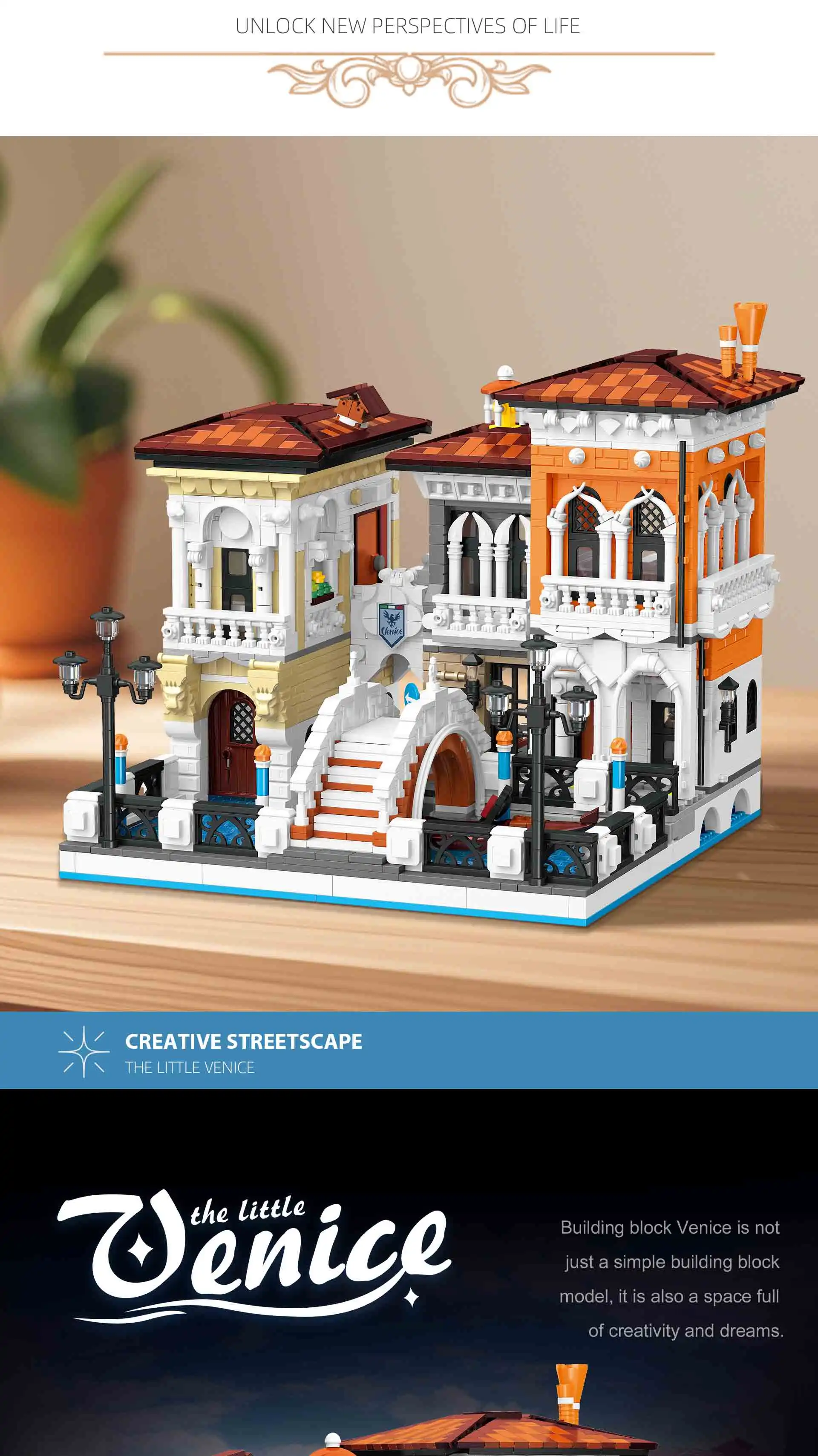 Kreative IDEEN 2926-teiliger Venedig-Baukasten Straßenansicht Europäische Architektur Modell Bausteine Spielzeug DIY-Set Erwachsenen-Puzzle Geschenke – Detail 6