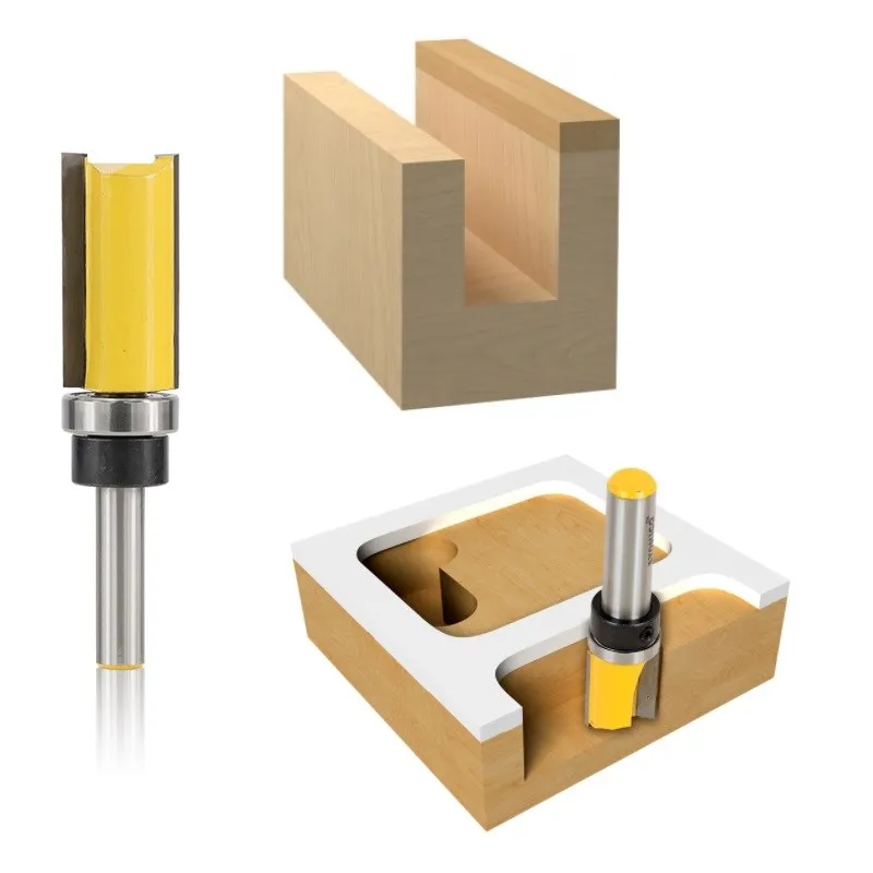 XCAN 1pc 8mm Shank Flush Trim Template Router Bit Straight Slot Milling Cutter Carbide End Mill Woodworking Router Bits