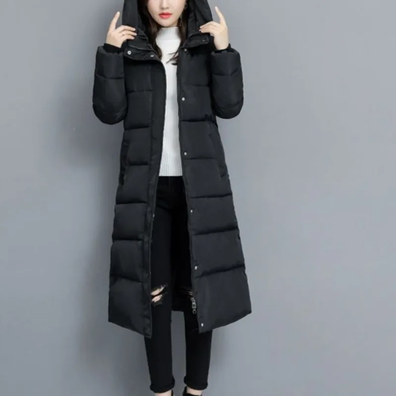 

Women's Autumn Winter Fashion Solid Color Hooded Zipper Pocket Casual Versatile Long Sleeved Slim Fit Medium Length Cotton Coat