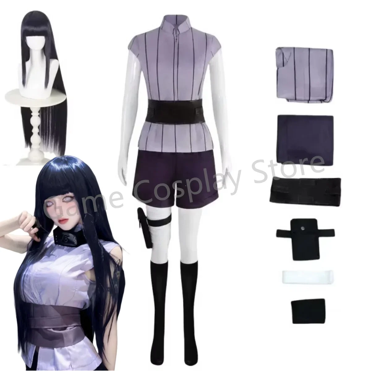 Hyuga Hinata Cosplay Costume Wig Women Outfits Halloween Carnival Party Suit Hyuuga Ninja Cosplayer Purple Long Cute Wig