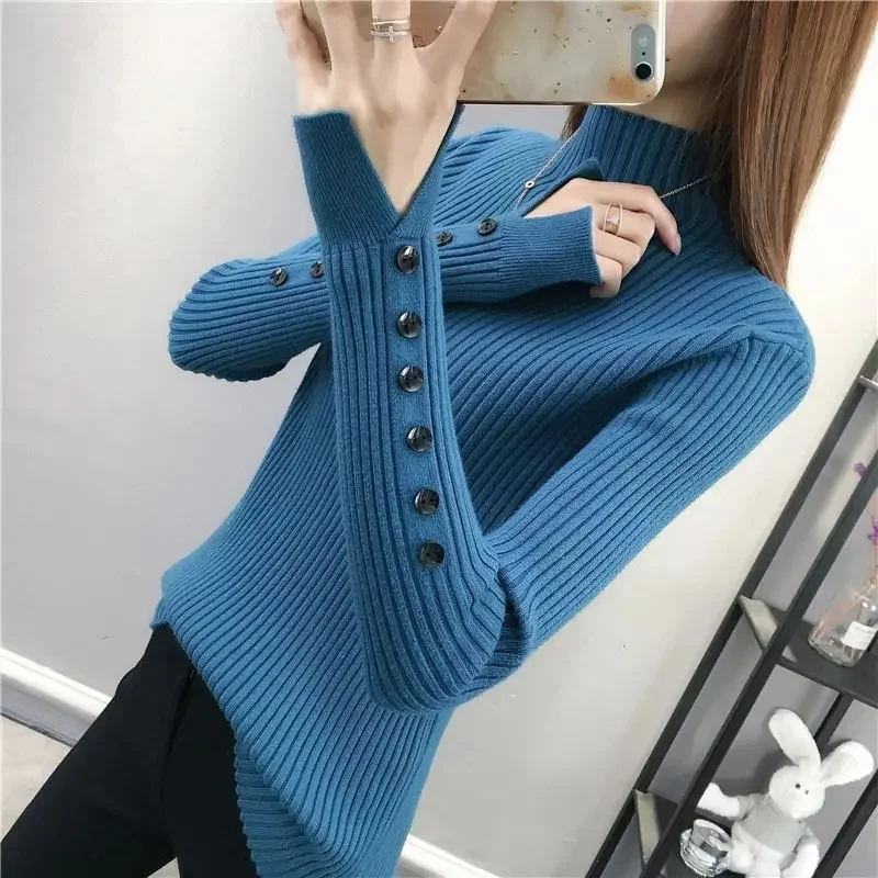 2023 nuevas mujeres de manga larga de cuello alto otoño Vintage Harajuku ajustado bajo de punto suéter de moda coreana jerseys femeninos