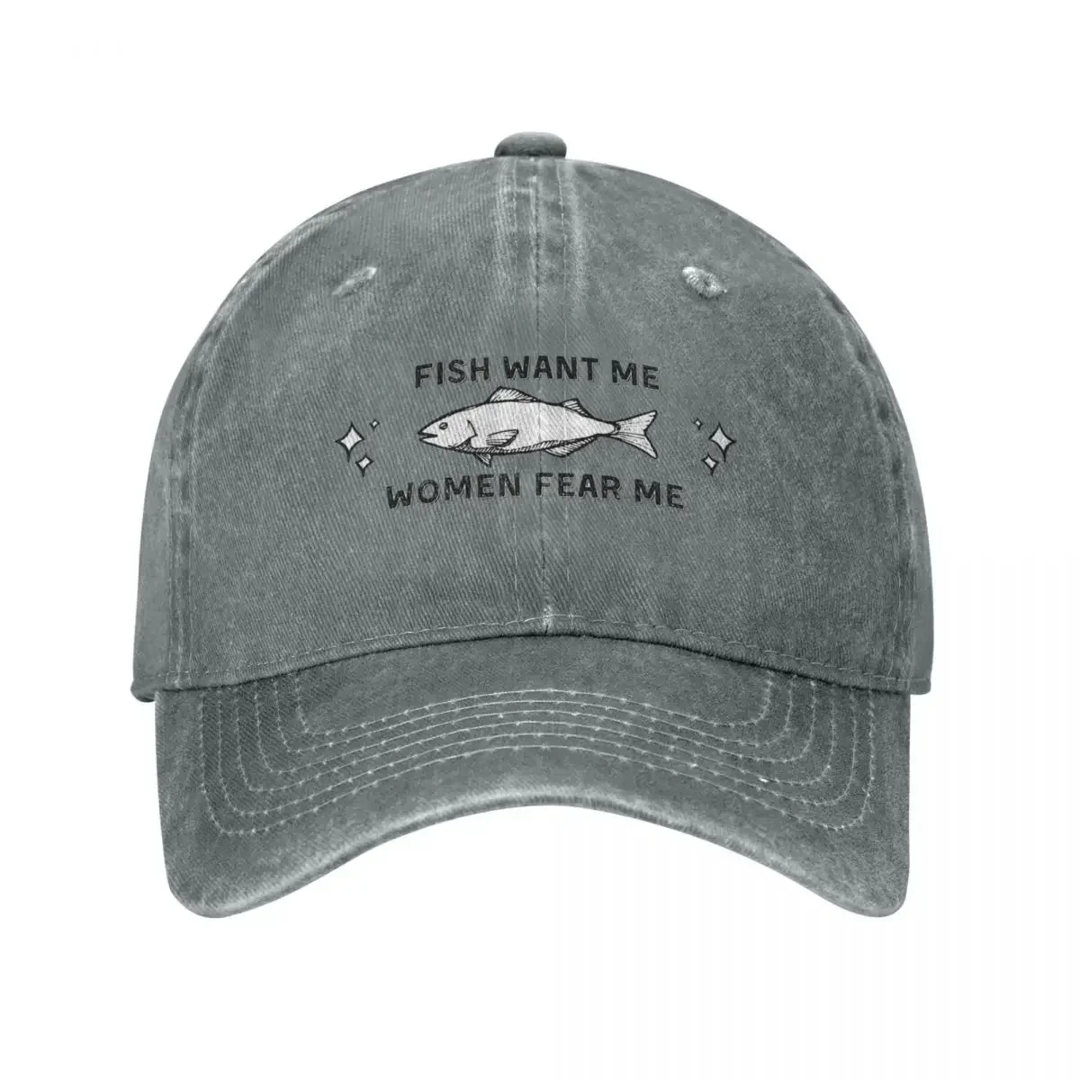 Fish Want Me, Women Fear Me Baseball Caps Fashion Denim Fabric Hats Outdoor Adjustable Casquette Hip Hop Baseball Cowboy Hat