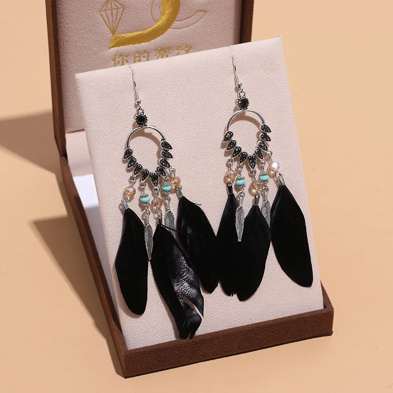 Bohemian Ethnische Lange Feder Ohrringe Boho Wasser Tropfen Gold Farbe Kette Quaste Ohrringe für Frauen Braut Hochzeit Schmuck – Detail 26