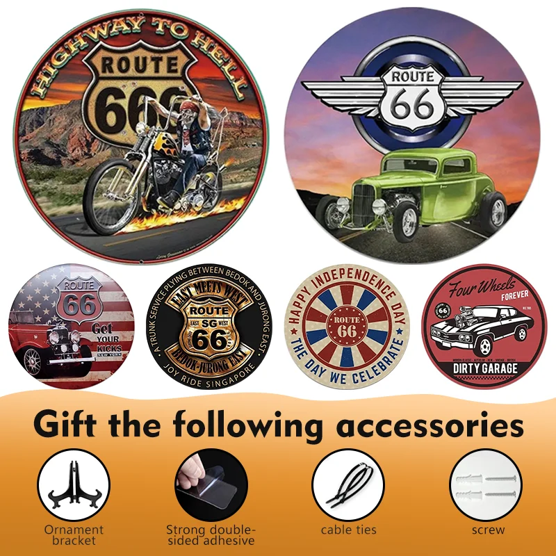 

Vintage Route66 Motorcycle Oil Old Car Gasoline Round Metal Aluminum Signs For Home Garage Workshop Bar Man Cave Club Cafe Decor