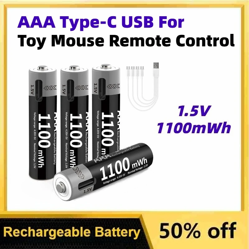 

1.5V Constant Voltage 1100mWh AAA Rechargeable Type-C USB Lithium Battery Suitable for Toy Mouse Remote Control Replaceable