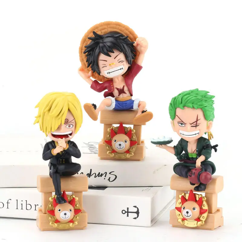 Uma peça mil ensolarado luffy zoro sanji postura sentada versão q dos desenhos animados anime brinquedos modelo boneca de mesa ornamento presentes bonitos