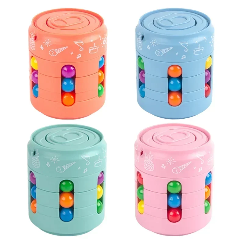 Pop Can Cube 3 In 1 Multiple Functions Fidget Spinner Rotating Magic Bean Cube Top Colorful Beans Finger Spinning Decompression