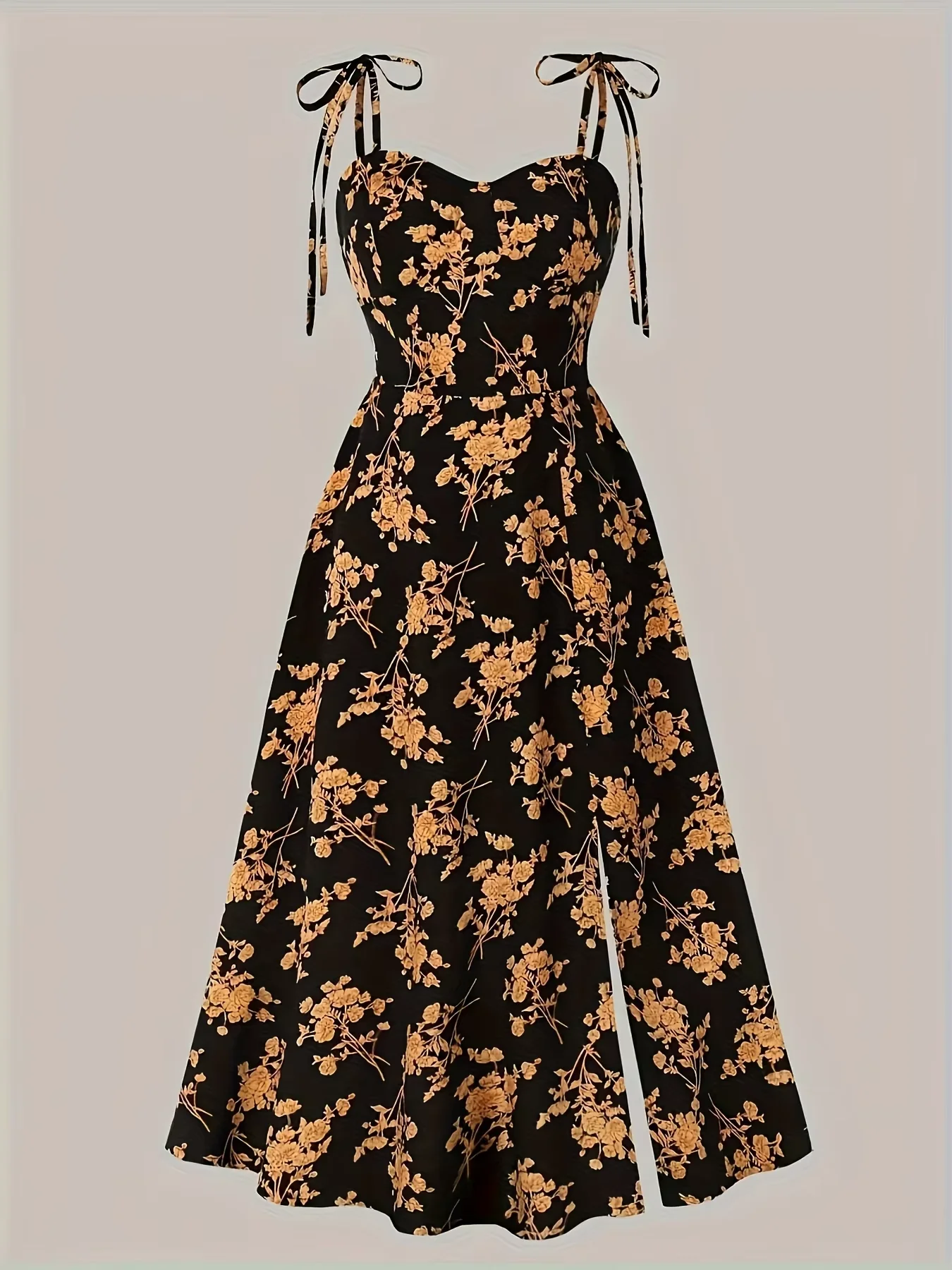 

2026 Western-Style Plus-Size Women’s New Printed A-Line Dress with Bow Neckline and Side Slit