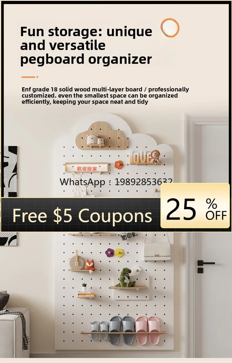 

LYY Entryway Solid Wood Pegboard Storage Rack Decorative Wall Mirror Wall Display Rack Clothes Rack1