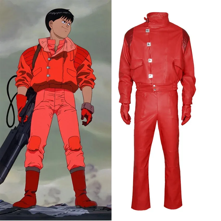 Akira Kaneda Jacket Cosplay Red Men Coat Capsule Pill Printed Bomber Motorcycle Rider Leather Costume Anime Clothes