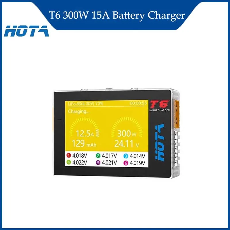 HOTA T6 300W 15A Battery Charger LiHv Lipo NiMh Li-ion Ni-Cd Digital Charger 1-6S Lipo Balance Charger Discharger PD 90W 5A RC