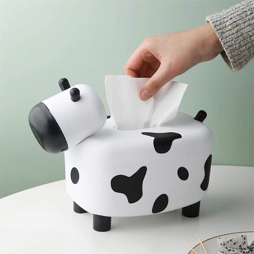 Cow Tissue Box Cover Multi-Functional DIY Toothpick Holder Compact Portable Tissue Case Creative Desktop Napkin Organizer