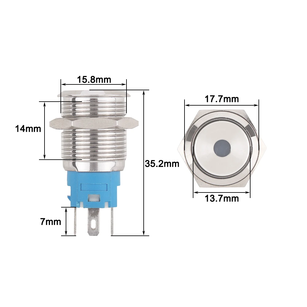 16mm Car Auto Metal LED Round Push Button Switch Self locking On-off 5V 12V 24V 220V Momentary Reset Button Green LED Llight