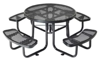 High Quality 46-Inch Black Perforated Metal Outdoor Dining Table Four Benches Modern Design for Courtyard Hotel School Use