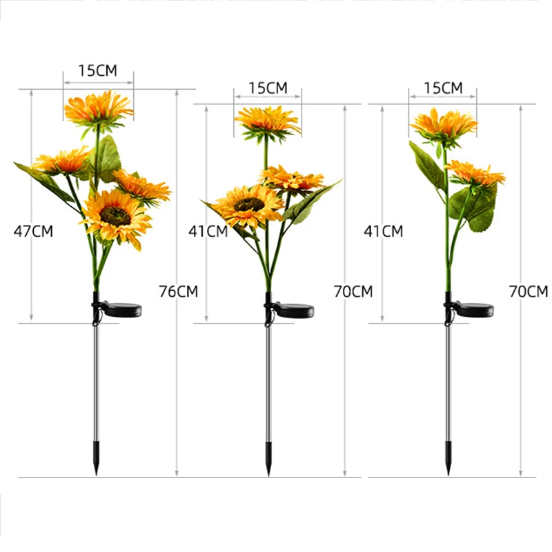 太陽光発電の花の形をしたLEDライト,2個,4つのライトヘッド,防水,屋外照明,庭,芝生,庭の装飾用