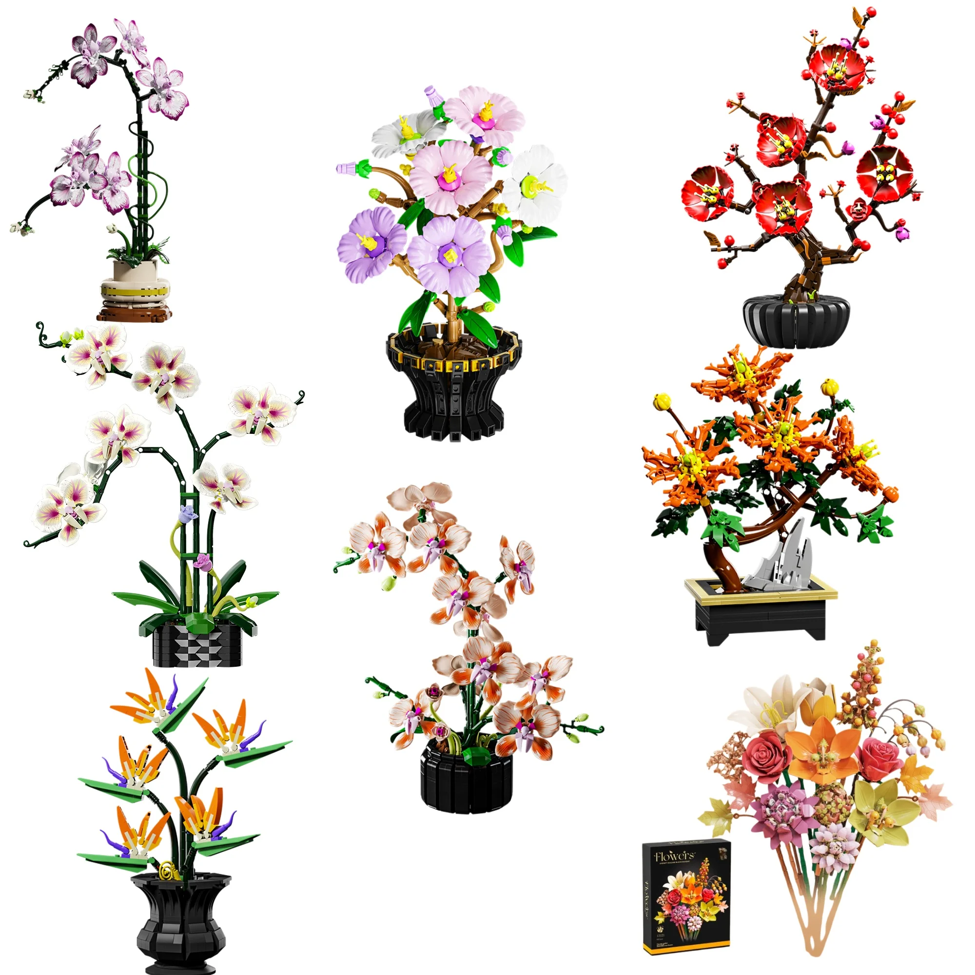 

Building Blocks Floral Vase DIY Bricks Potted Bouquet Mother's Day Valentine's Day Gift Mom Girlfriend Desktop Table Decor