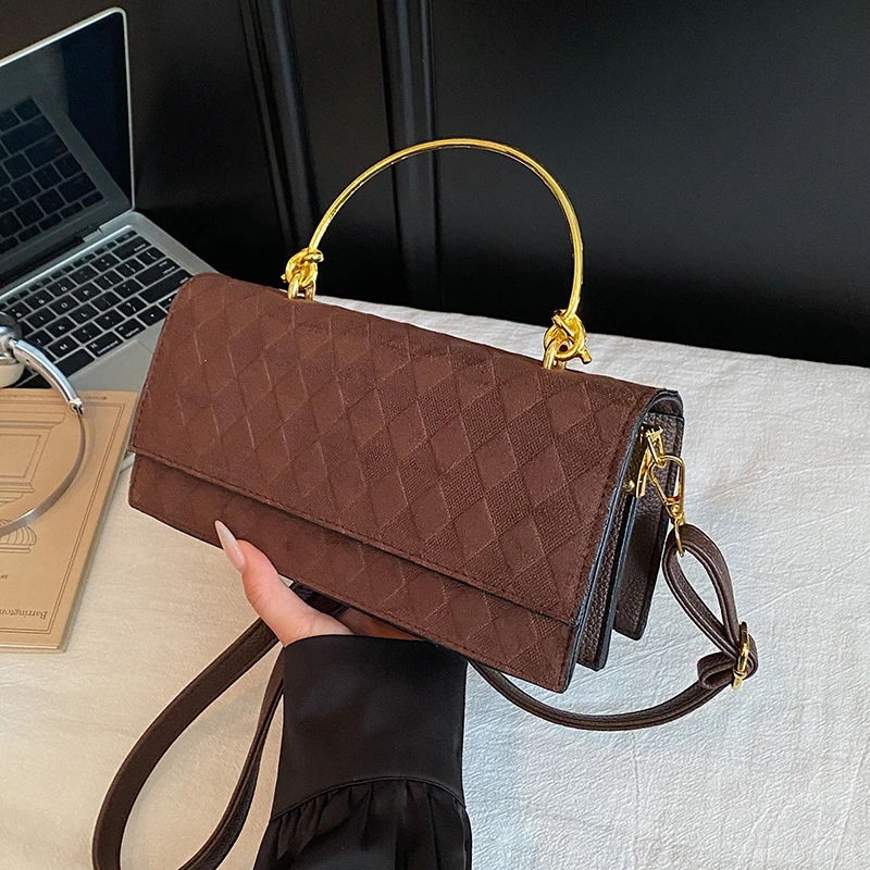 

Качественная сумка-клатч из искусственной замши, модная женская сумка-клатч с металлической ручкой, 7-цветная кожаная сумка-мессенджер с клапаном, кофейно-красная сумка, коричневая