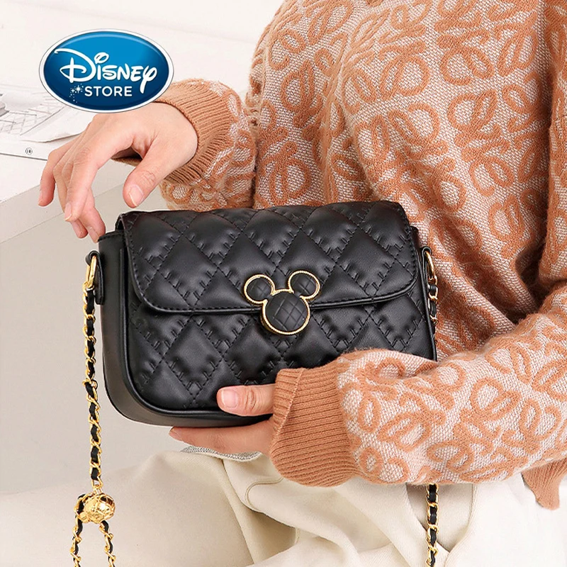 ديزني بلون ميكي بنات حقيبة الماس منقوشة سلسلة حقيبة مربعة كتف واحد قطري حقيبة كروس هدية عيد ميلاد #1