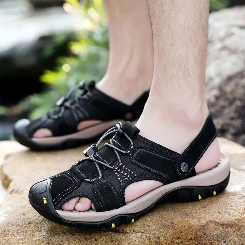 2026 New Men Big Size Closed Toe Sandals Summer New Thick sole Non slip Slip On Dual Purpose Outdoor Beach Sandals Slippers