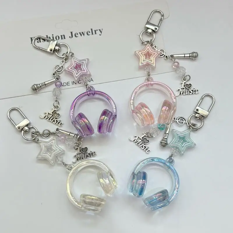 1 Piece Mini Headset Pendant Y2K Cool Music Festival Earphone Keychain Note Star Mobile Phone Chain Jewelry Accessories