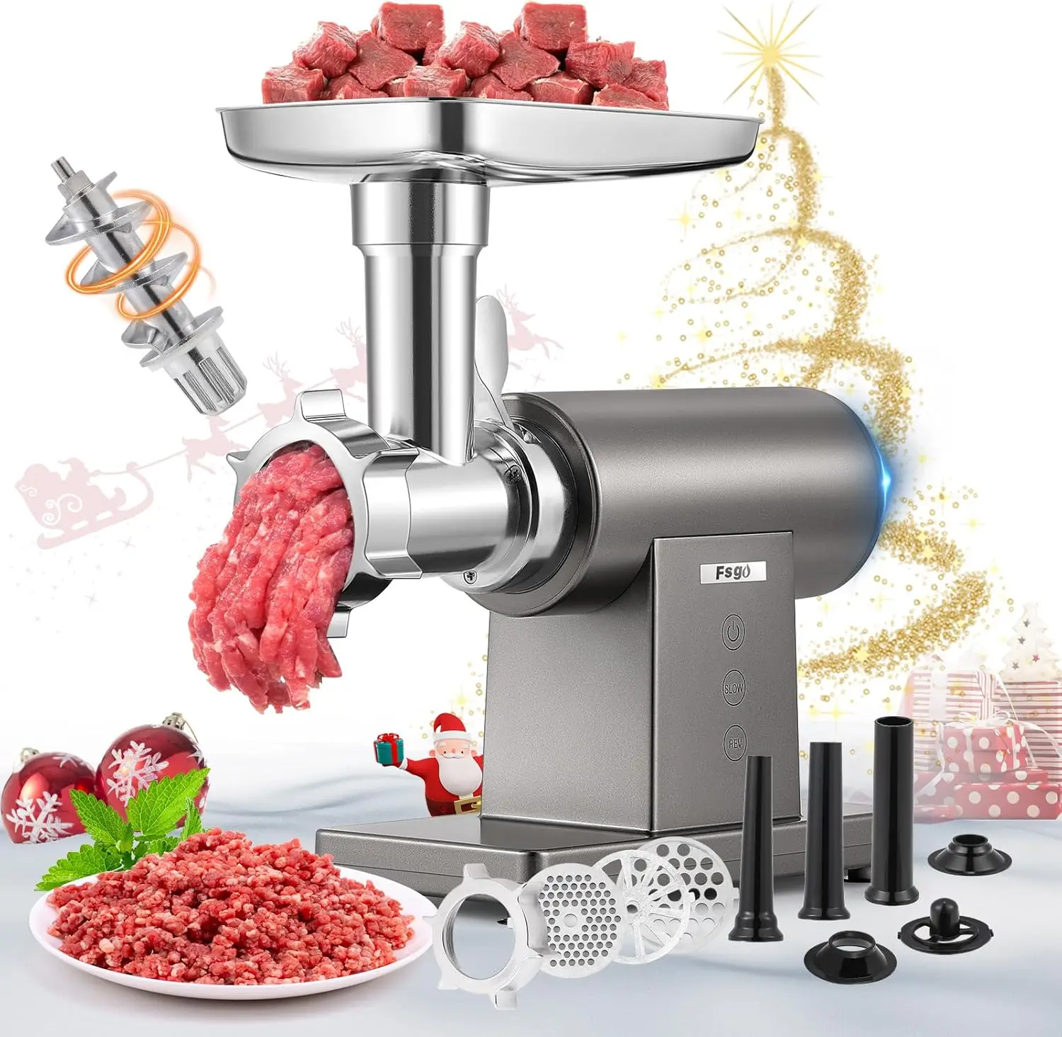 Heavy Duty Meat Mincer Chopper Machine Touch Control Multifunctional with Cutting Blade 3 Grinding Plates 3 Sausage Stuffers Kub