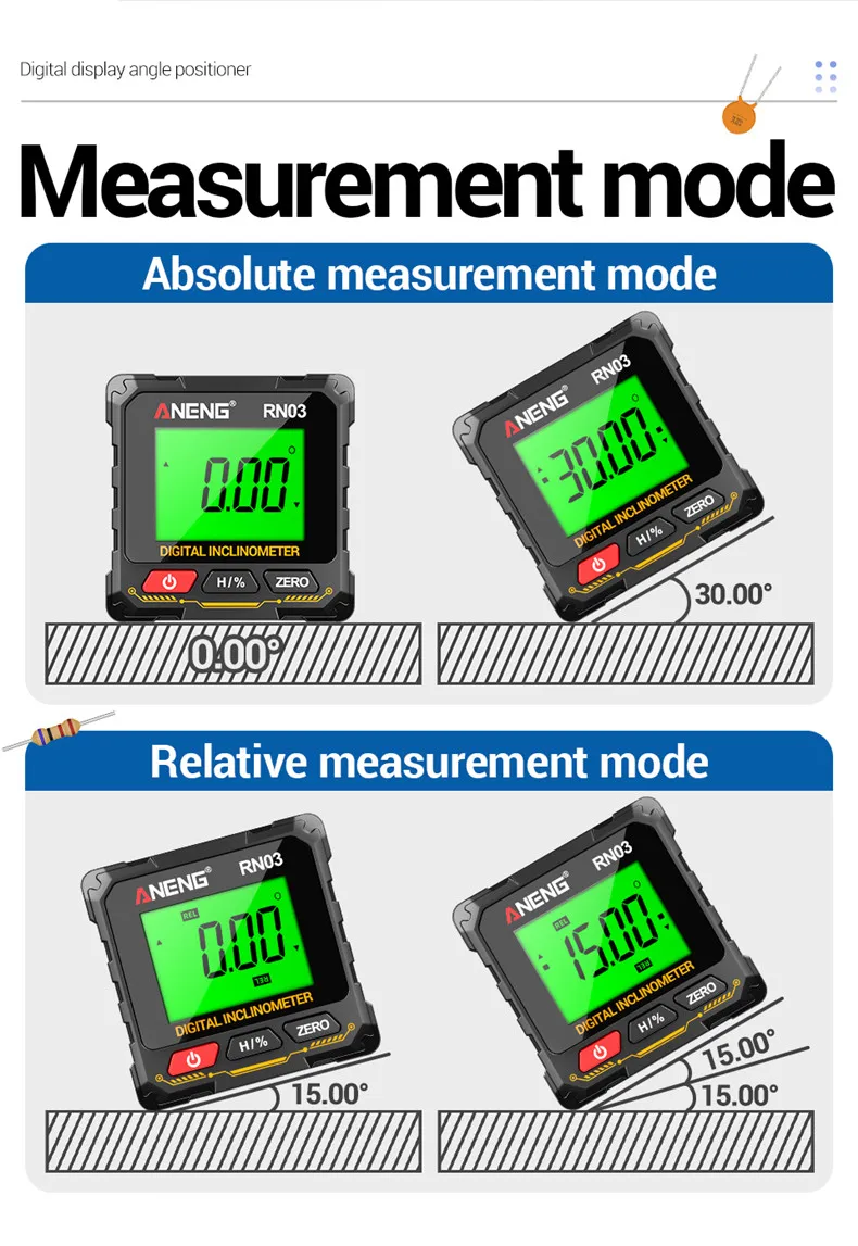 ANENG RN01/RN02/RN03 Digitaler Neigungsmesser Vierseitig Magnetisch Automatische Bildschirmumklappung Multifunktionaler Mehrwinkel-Horizontalmesser – Detail 36